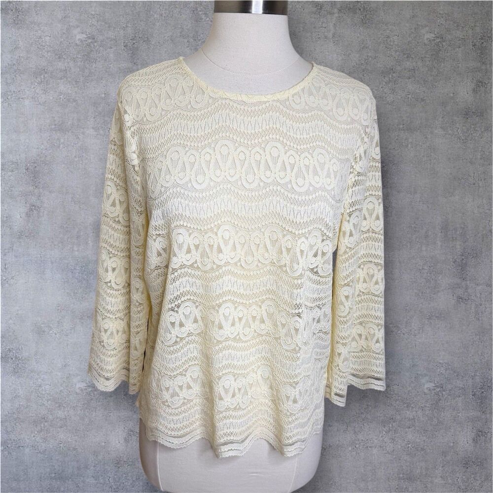 Anthropologie Dolan Top Womens M Ivory Cream Sheer Lace Stretch Boho